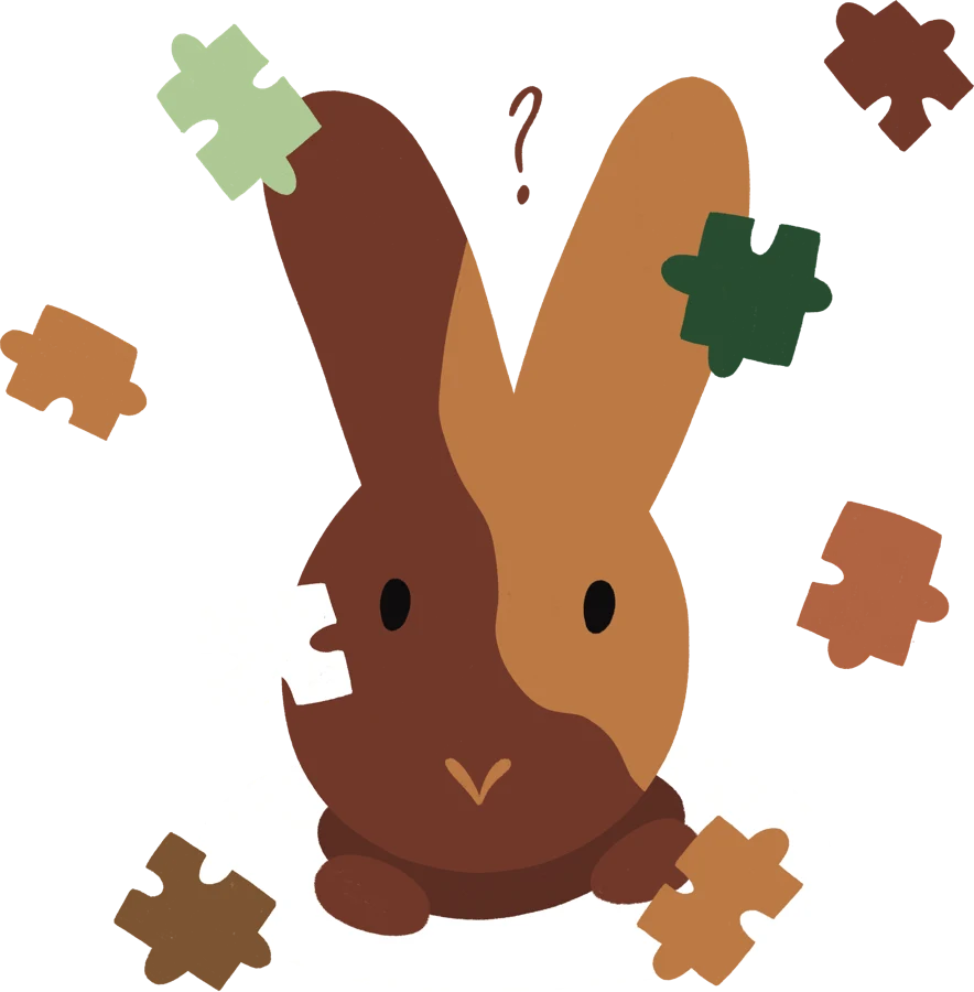 Getekend konijn tussen puzzelstukjes